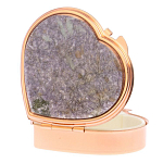 Таблетница карманная в форме сердца с 3-мя отделениями с зеркалом и накладкой из натурального камня Лепидолит Red Gold Stone Pillboxes варинант исполнения - 2 | Loft Concept в Перми
