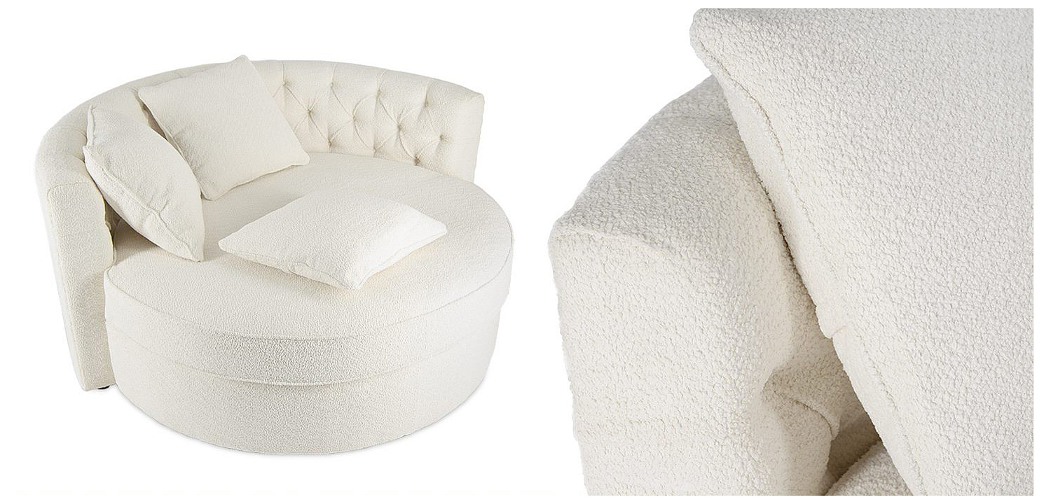 Кушетка круглая с обивкой из ткани букле Milky Boucle Chair Белая Кушетка круглая с обивкой из ткани букле Milky Boucle Chair Белая - Loft-Concept в Перми