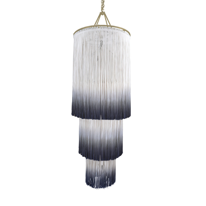 Люстра круглая трехъярусная из бахромы Indigo Gradient Braided Fringe Синий Белый в Перми | Loft Concept 