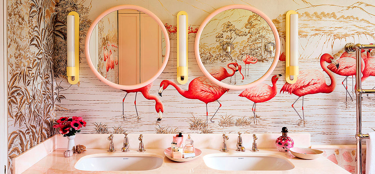 Обои ручная роспись Flamingos Colourway SC-120 on Sterling Silver gilded Xuan paper Обои ручная роспись Flamingos Colourway SC-120 on Sterling Silver gilded Xuan paper - Loft-Concept в Перми