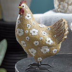Статуэтка курица с белым цветочным узором и металлическими ножками Rustic Chicken варинант исполнения - 3 | Loft Concept в Перми