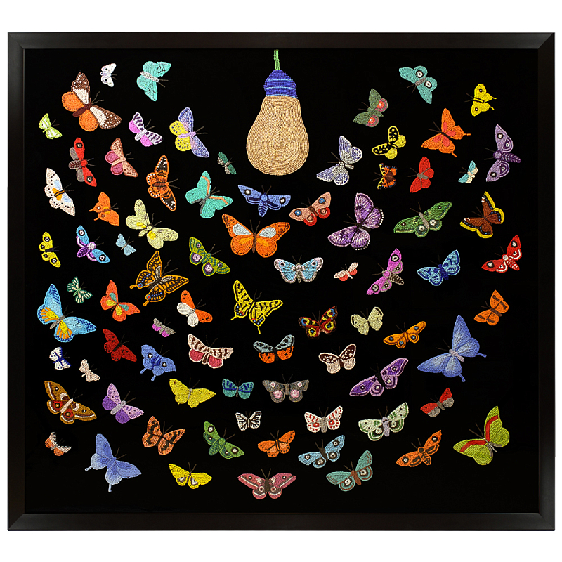Картина ручная вышивка бисером Бабочки Butterflies and Light Bulb Черный Мульти Картина ручная вышивка бисером Бабочки Butterflies and Light Bulb Черный Мульти в Перми | Loft Concept