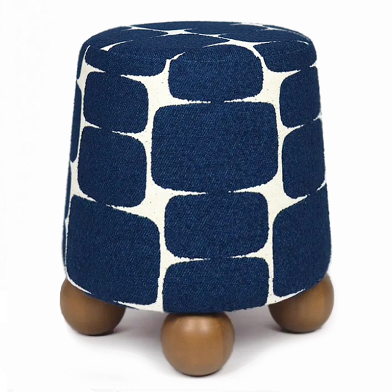Пуф Wakonda с Круглыми  ножками Синий орнамент  Белый Темно-синий Коричневый в Перми | Loft Concept 