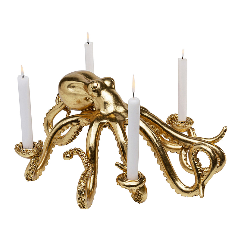 Большой Подсвечник золотой Осьминог Gold Octopus Candlestick  Глянцевое золото в Перми | Loft Concept 