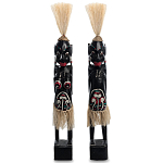 Комплект из 2-х деревянных статуэток Asmat Straw Headdress Statuettes Black Turquoise варинант исполнения - 5 | Loft Concept в Перми