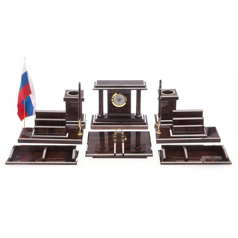 Настольный письменный набор из природного камня обсидиана Team leader Коричневый Бронза в Перми | Loft Concept 