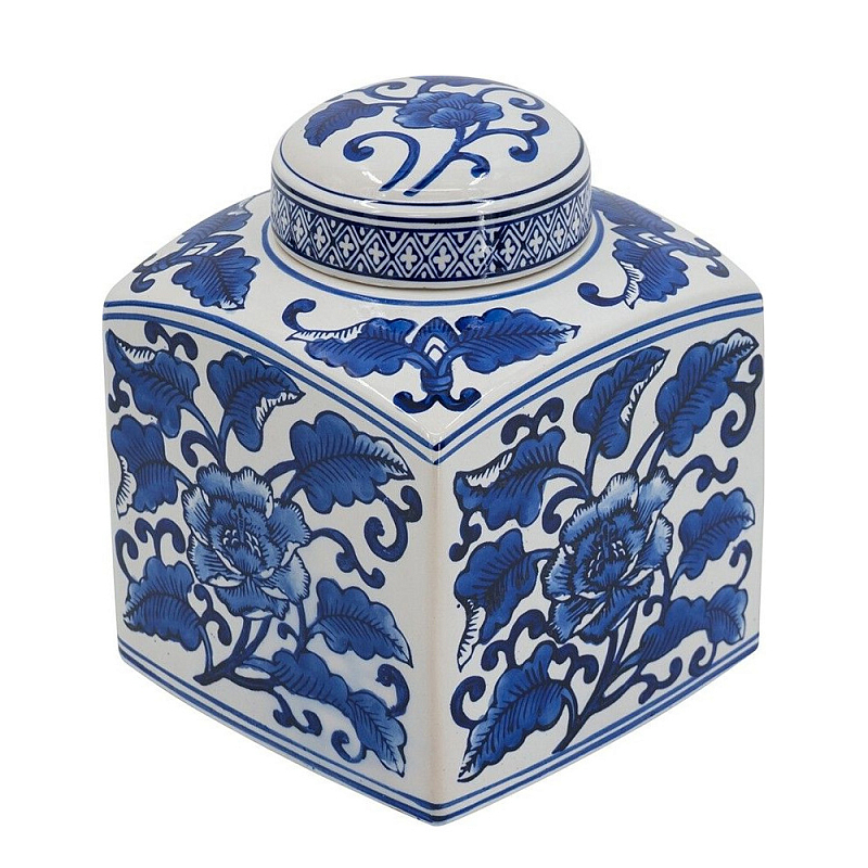 Ваза с крышкой в китайском стиле Oriental Blue & White Ornament Vases Синий Белый в Перми | Loft Concept 