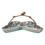 Блюдо из голубого фарфора с бронзовой ручкой в виде ветки Blue Garden варинант исполнения - 2 | Loft Concept в Перми