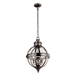 Подвесной светильник с прозрачным стеклянным плафоном в форме шара цвета никеля в индустриальном стиле на цепи 3 лампы Feiss варинант исполнения - 2 | Loft Concept в Перми