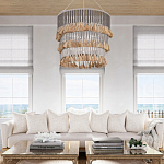 Люстра трехъярусная с декором из круглых деревянных бусин с кисточками Gray Brown Wooden Beads Chandelier варинант исполнения - 5 | Loft Concept в Перми