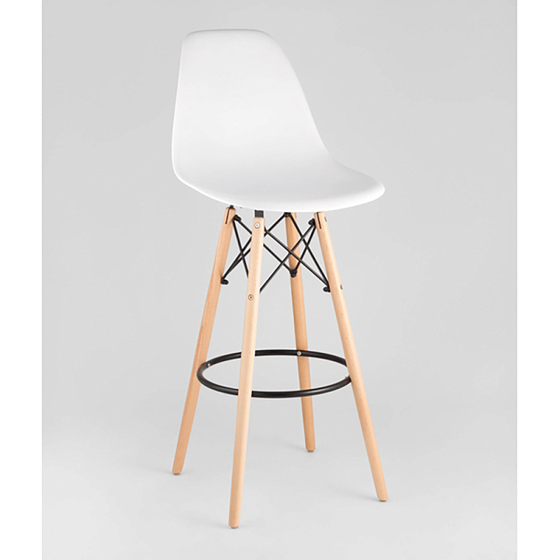 Пластиковый барный стул на ножках из массива бука Eames White Белый Древесина в Перми | Loft Concept 