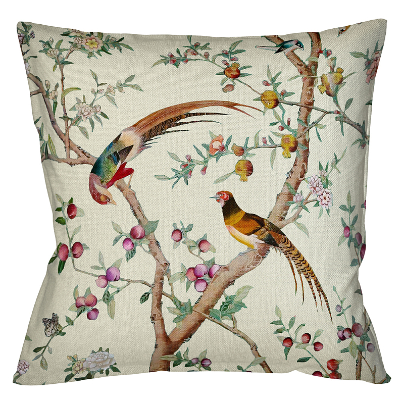 Подушка декоративная с изображением птиц в саду Beige Chinoiserie Birds in the Peach Orchard Cushion Мульти Бежевый Подушка декоративная с изображением птиц в саду Beige Chinoiserie Birds in the Peach Orchard Cushion Мульти Бежевый в Перми | Loft Concept