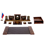 Настольный письменный набор с часами из природного камня обсидиана Royal Set варинант исполнения - 1 | Loft Concept в Перми