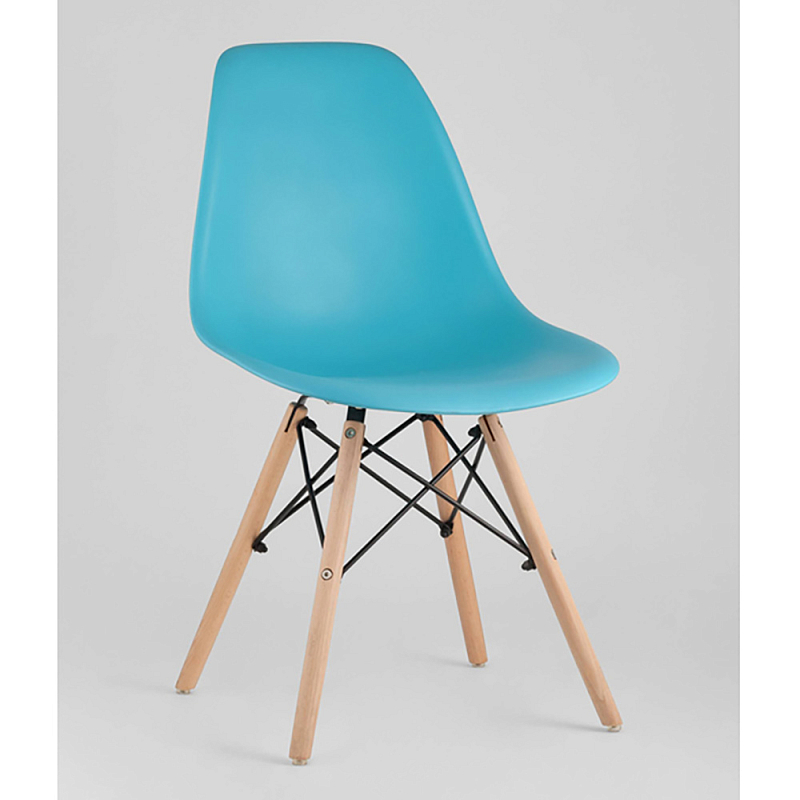 Пластиковый стул на ножках из массива бука Eames Torquoise Бирюзовый Древесина в Перми | Loft Concept 