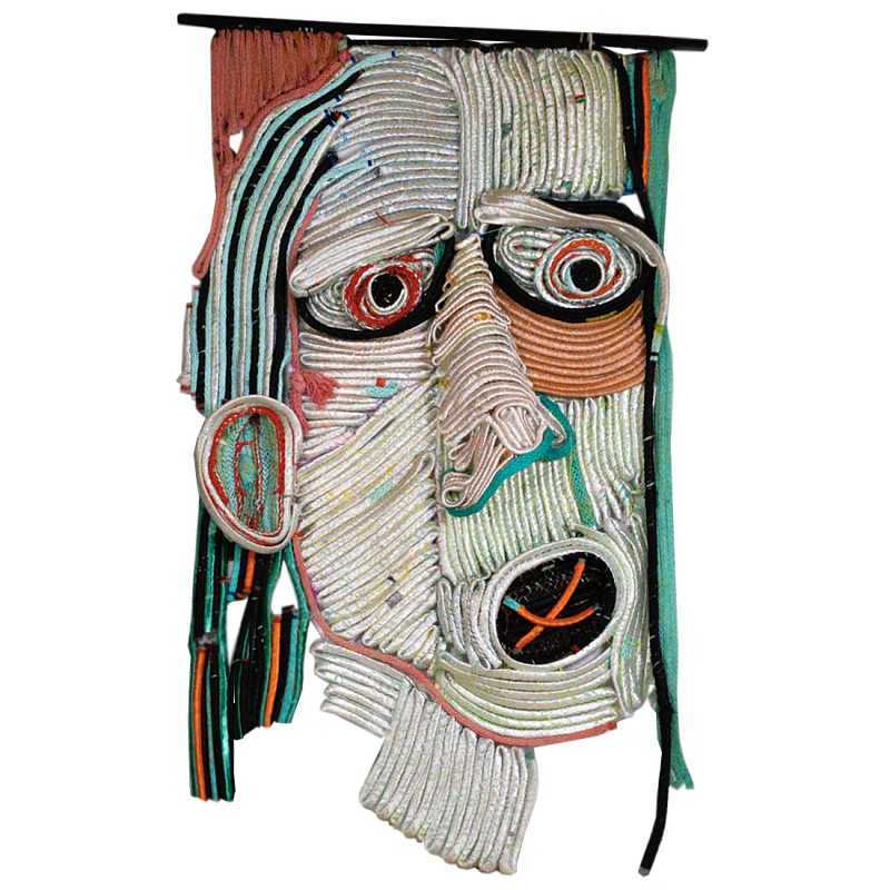 Арт-Объект плетеный из нитей большой портрет Joana Schneider  Зеленый Терракотовый Бежевый в Перми | Loft Concept 