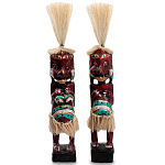 Комплект из 2-х деревянных статуэток Asmat Straw Headdress Statuettes Red Turquoise Tattoo варинант исполнения - 1 | Loft Concept в Перми