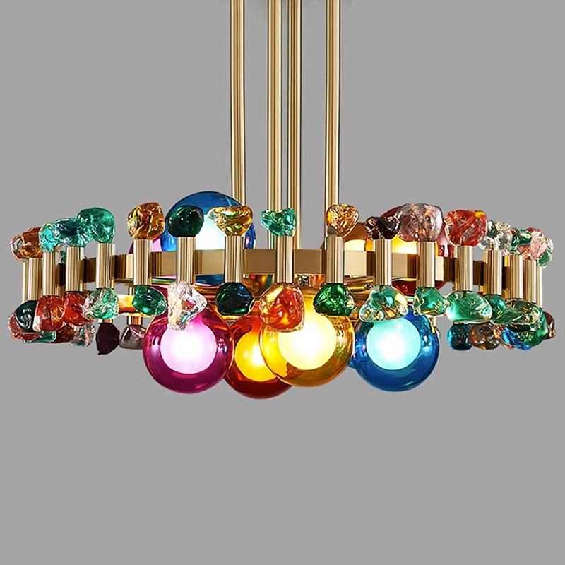 Люстра круглая золотистая с цветными плафонами Colorful Ball Candy Crystal Золотой Мульти Люстра круглая золотистая с цветными плафонами Colorful Ball Candy Crystal Золотой Мульти в Перми | Loft Concept