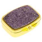 Таблетница карманная прямоугольная с 2-мя отделениями с зеркалом и накладкой из натурального камня Флюорит Gold Stone Pillboxes варинант исполнения - 1 | Loft Concept в Перми