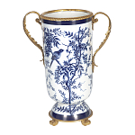 Ваза с бронзовыми ручками и синим цветочным узором Blue & White Ornament варинант исполнения - 1 | Loft Concept в Перми