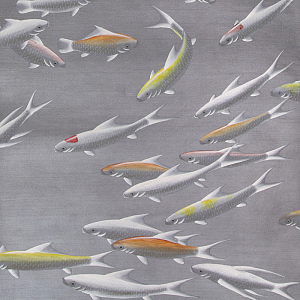 Обои ручная роспись Fishes Koi on Flash metallic Xuan paper