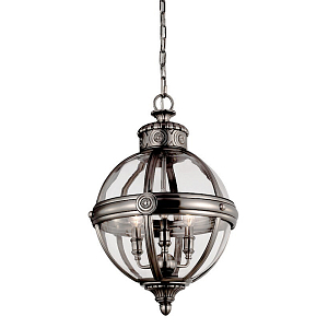 Подвесной светильник с прозрачным стеклянным плафоном в форме шара цвета никеля в индустриальном стиле на цепи 3 лампы Feiss