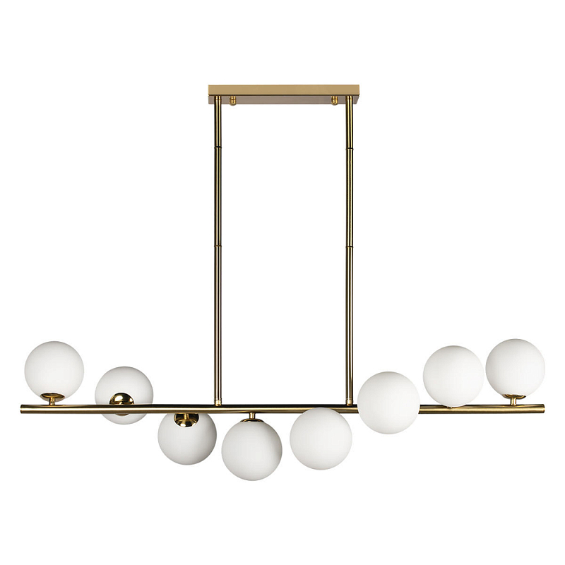 Люстра на штанге с 8-ю белыми шарообразными плафонами Bubble Chandelier Белый Золотой Люстра на штанге с 8-ю белыми шарообразными плафонами Bubble Chandelier Белый Золотой в Перми | Loft Concept