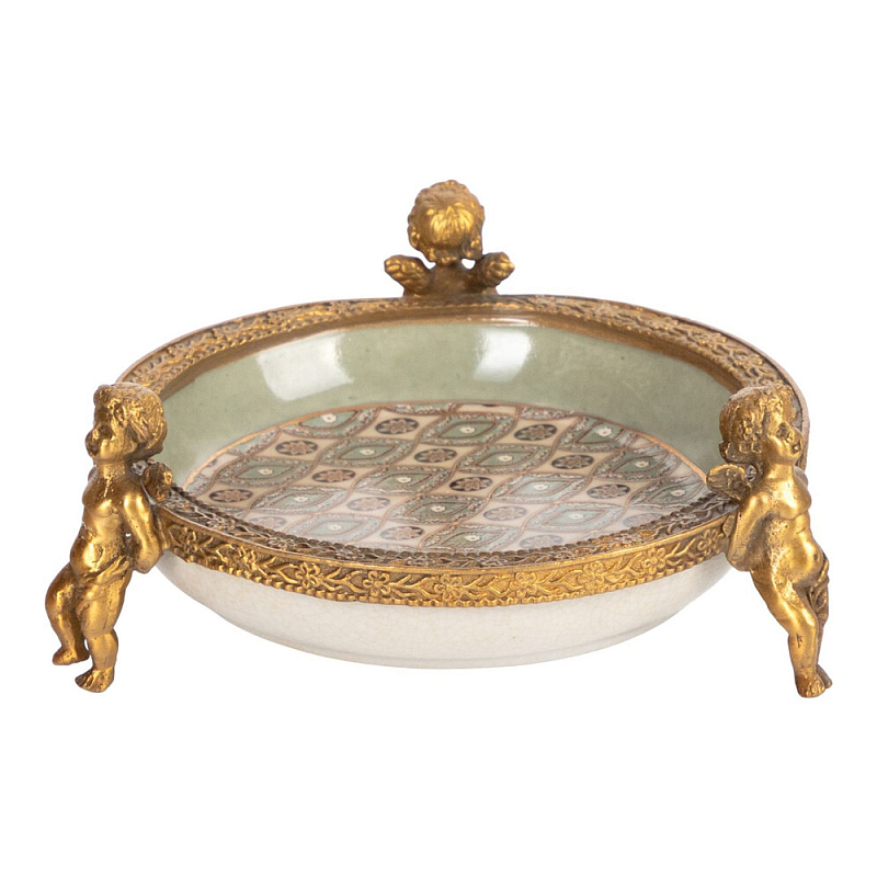 Чаша фарфоровая на бронзовых ножках в виде ангелов Porcelain Angels of Paradise Бронза в Перми | Loft Concept 