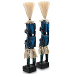 Комплект из 2-х деревянных статуэток Asmat Straw Headdress Statuettes Blue Red варинант исполнения - 2 | Loft Concept в Перми