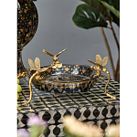 Блюдо черного цвета из фрафора на бронзовых ножках в виде стрекоз Eden Garden варинант исполнения - 3 | Loft Concept в Перми