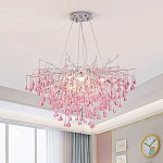 Люстра серебрянная с розовыми стеклянными подвесками в форме капель FAIRYTREE Light варинант исполнения - 1 | Loft Concept в Перми