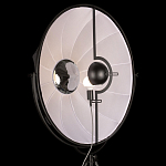 Торшер в виде прожектора с круглым тканевым абажуром на треноге черного цвета Radiance Éclat варинант исполнения - 5 | Loft Concept в Перми