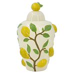 Ваза с крышкой кремового цвета и объемным рисунком лимонов и листьев Lemon Delight варинант исполнения - 1 | Loft Concept в Перми