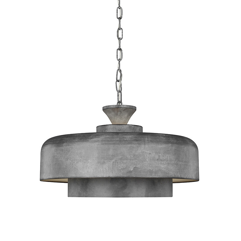 Подвесной светильник с массивным круглым стальным плафоном серого цвета в индустриальном стиле на цепи Feiss Цинк Графит в Перми | Loft Concept 