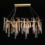 Люстра линейная золотого цвета с декоративными ветвями и длинными стеклянными подвесками в форме сосулек Droplet Chandelier варинант исполнения - 2 | Loft Concept в Перми