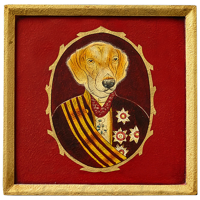 Картина в квадратной раме Chinoiserie Labrador Dog Red Portrait Красный Золотой Мульти Картина в квадратной раме Chinoiserie Labrador Dog Red Portrait Красный Золотой Мульти в Перми | Loft Concept