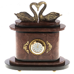 Часы настольные из натурального камня с декором в виде двух лебедей Swans Stone Clock варинант исполнения - 5 | Loft Concept в Перми