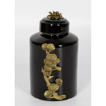 Банка с крышкой из фарфора с бронзовым цветочным элементом Eden Garden варинант исполнения - 3 | Loft Concept в Перми