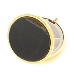 Таблетница карманная круглая с 3-мя отделениями с зеркалом и накладкой из натурального камня Соколиный глаз Gold Stone Pillboxes варинант исполнения - 2 | Loft Concept в Перми