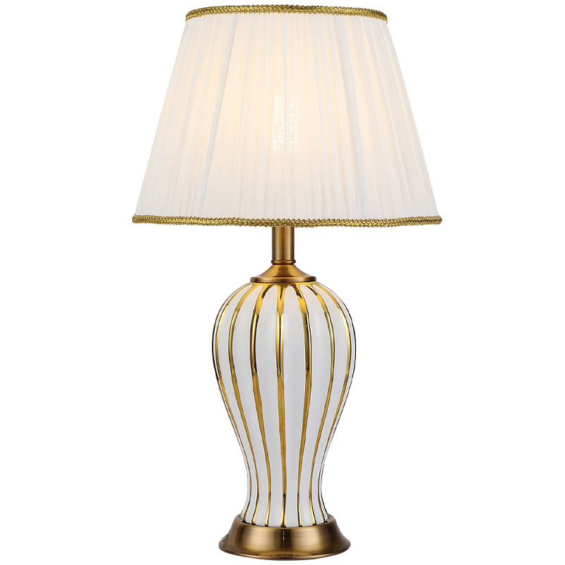 Настольная лампа с абажуром Celestina White Gold Lampshade Table Lamp Белый Золотой Настольная лампа с абажуром Celestina White Gold Lampshade Table Lamp Белый Золотой в Перми | Loft Concept