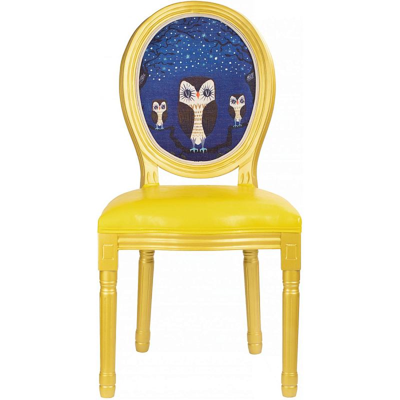 Стул Night owls with yellow design Желтый Синий Коричневый Стул Night owls with yellow design Желтый Синий Коричневый в Перми | Loft Concept