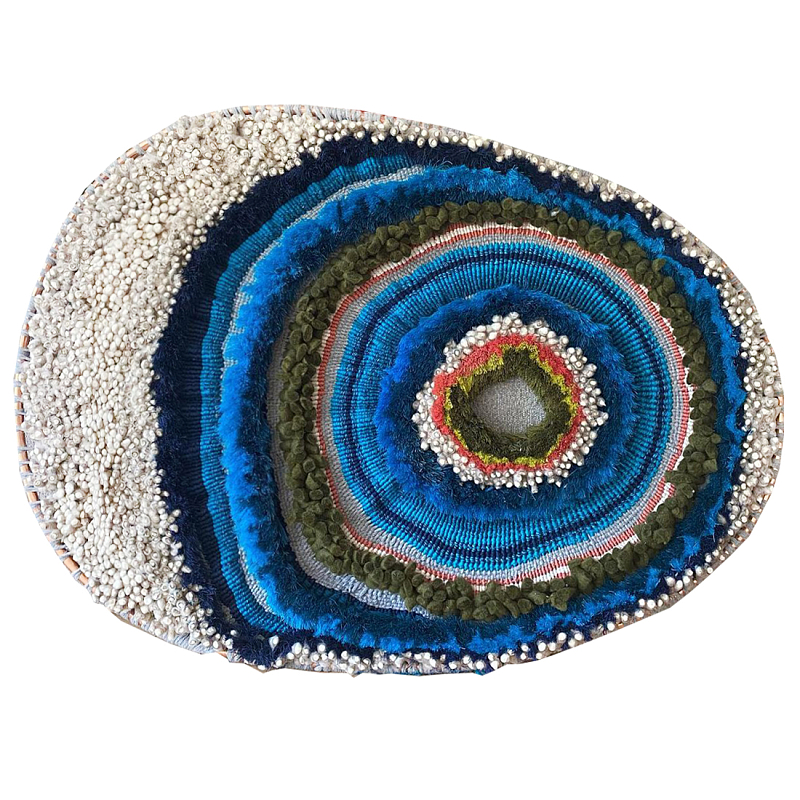 Дизайнерское вязаной Панно Синий круг Синий ivory ( слоновая кость ) в Перми | Loft Concept 