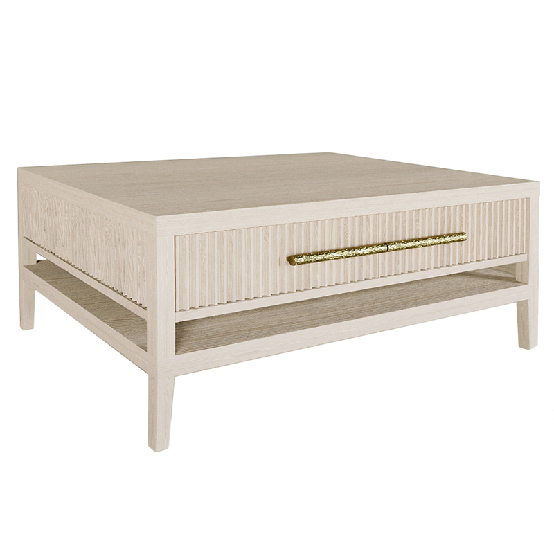 Кофейный стол Primo с двумя ящиками Светлый дуб Древесина Золотой в Перми | Loft Concept 