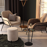 Банкетка круглая бежевый велюр на 4-х металлических ножках черного цвета SANJAY варинант исполнения - 5 | Loft Concept в Перми