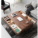 Кофейный стол из массива дерева с выдвижными ящиками Coffee Walnut Table варинант исполнения - 2 | Loft Concept в Перми