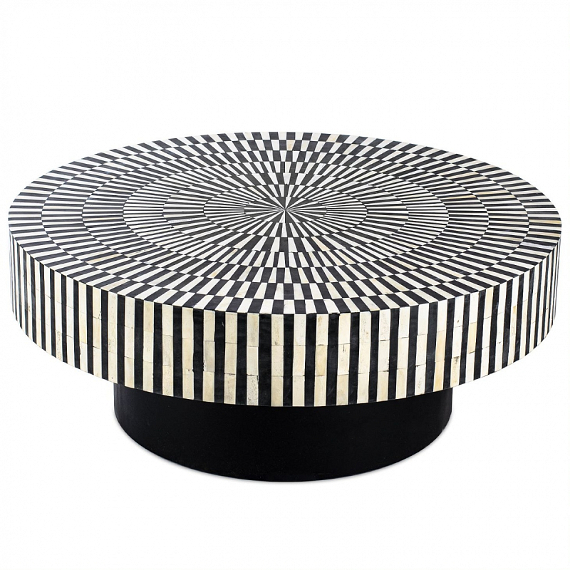 Журнальный стол Round Indian Bone Inlay coffee table Черно-белый в Перми | Loft Concept 