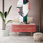 Дизайнерский комод овальный с розовой бархатной обивкой Edith варинант исполнения - 4 | Loft Concept в Перми