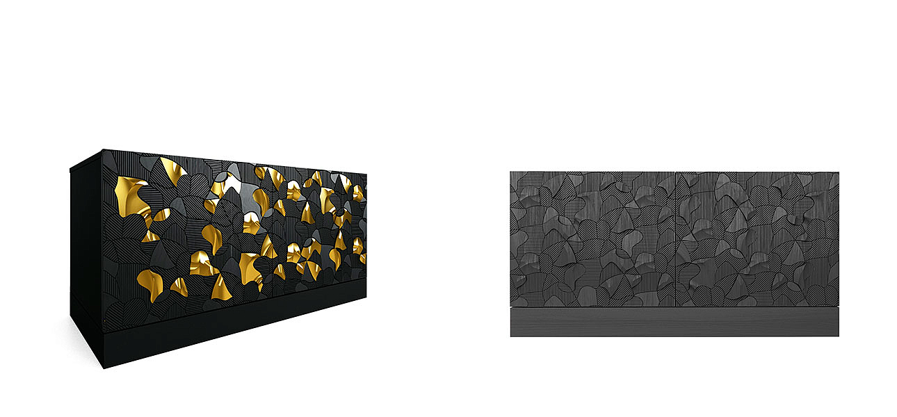 Комод малый инкрустированный золотым орнаментом Wooden Petals Gold Комод малый инкрустированный золотым орнаментом Wooden Petals Gold - Loft-Concept в Перми