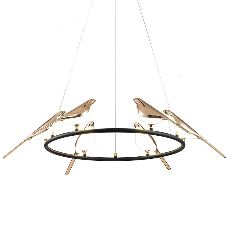Подвесной светильник с декором в виде птиц Birds Ring Hanging Lamp Глянцевое золото Черный Подвесной светильник с декором в виде птиц Birds Ring Hanging Lamp Глянцевое золото Черный в Перми | Loft Concept
