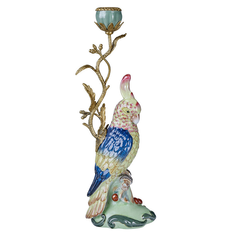 Подсвечник в образе попугая из фарфора с бронзовыми элементами Eden Garden Мульти Бронза в Перми | Loft Concept 