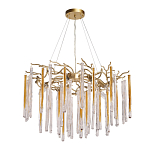Люстра подвесная золотого цвета с разветвленными ветвями и прозрачными стеклянными подвесками Droplet Chandelier варинант исполнения - 2 | Loft Concept в Перми